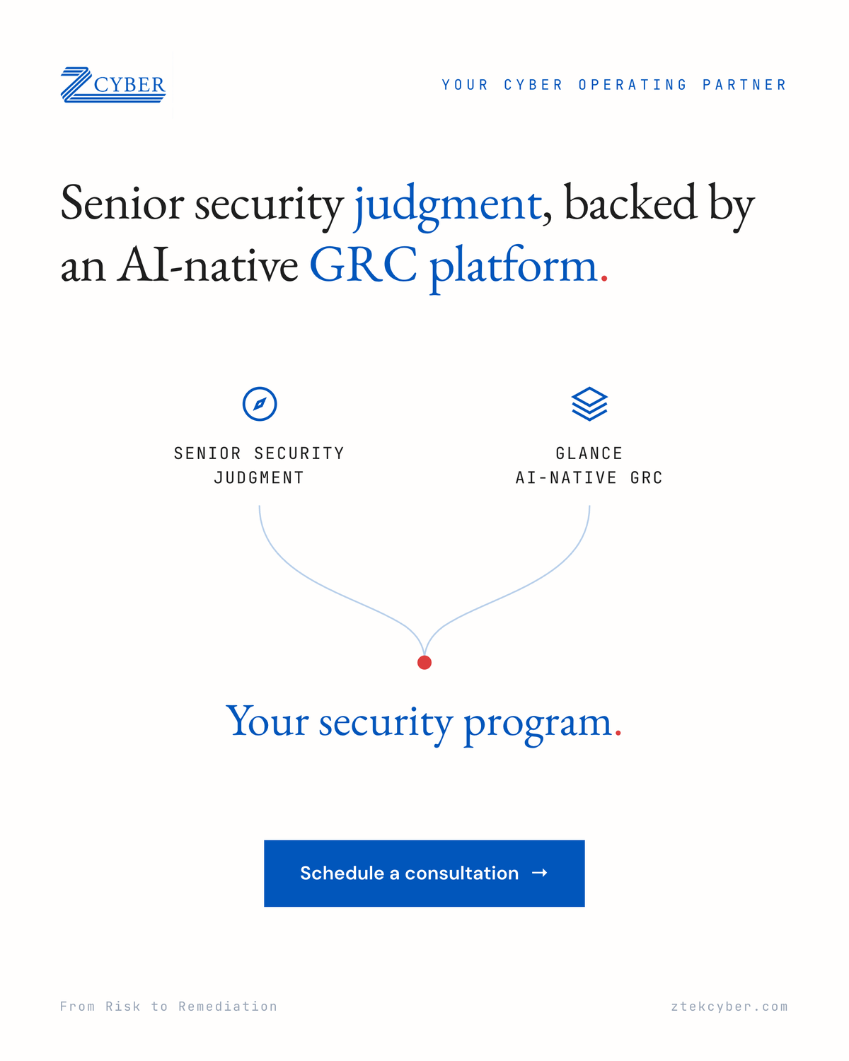 Senior security judgment plus Glance, Z Cyber's AI-native GRC platform, combining into one security program